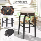 Costway 3 PCS Outdoor Swivel Bar Set with 2 Chairs, Tempered Glass Top, Soft Cushions