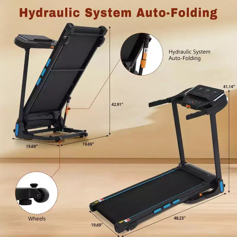 NAYSAYE Foldable Treadmill 3.5HP Hydraulic System with Incline for Home Running and Walking Workouts, Black, 48.23*19.69*41.14