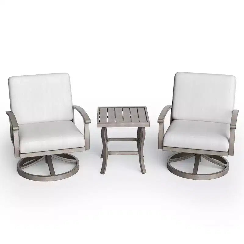 HAPPATIO Aluminum Outdoor Bistro Set, 3 Piece Swivel Patio Chairs with Cushions and Side Table, Patio Furniture Set for Backyard Porch (Gray)