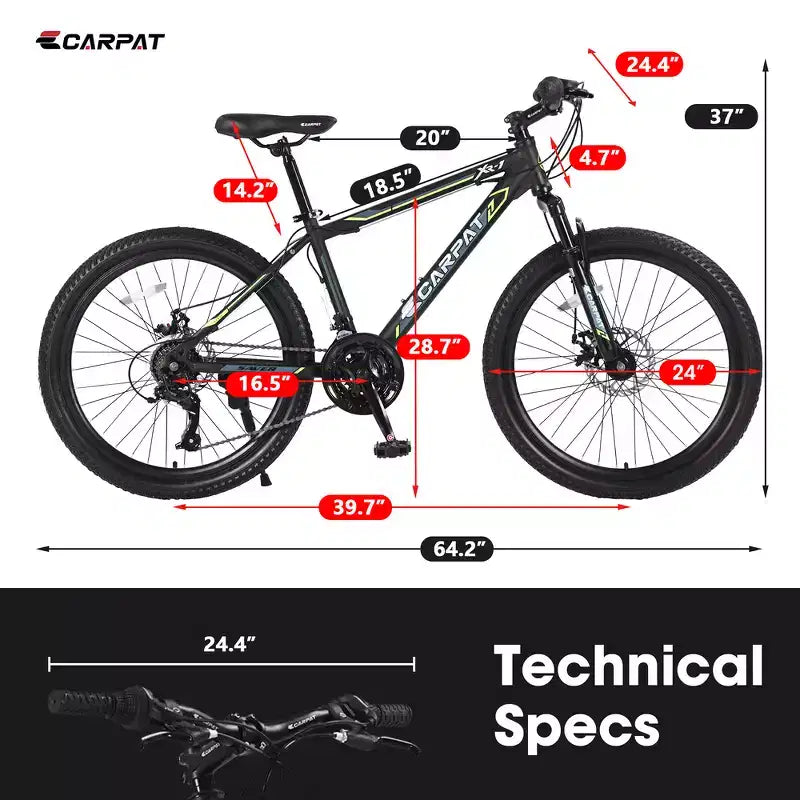 Zeus & Ruta 24 Mountain Bike with 21-Speed Gears, Dual Disc Brakes, Durable Steel Frame Bicycle for Boys and Girls