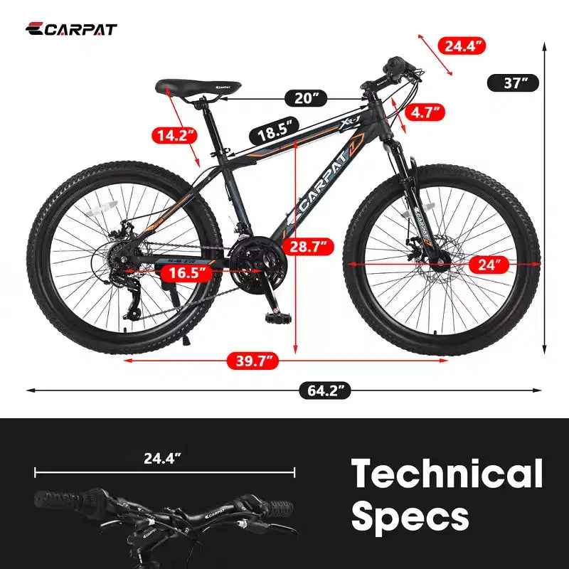 Zeus & Ruta 24 Mountain Bike with 21-Speed Gears, Dual Disc Brakes, Durable Steel Frame Bicycle for Boys and Girls