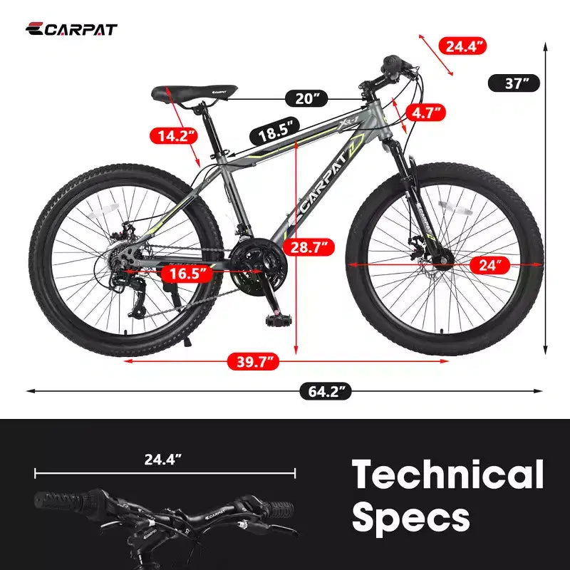 Zeus & Ruta 24 Mountain Bike with 21-Speed Gears, Dual Disc Brakes, Durable Steel Frame Bicycle for Boys and Girls