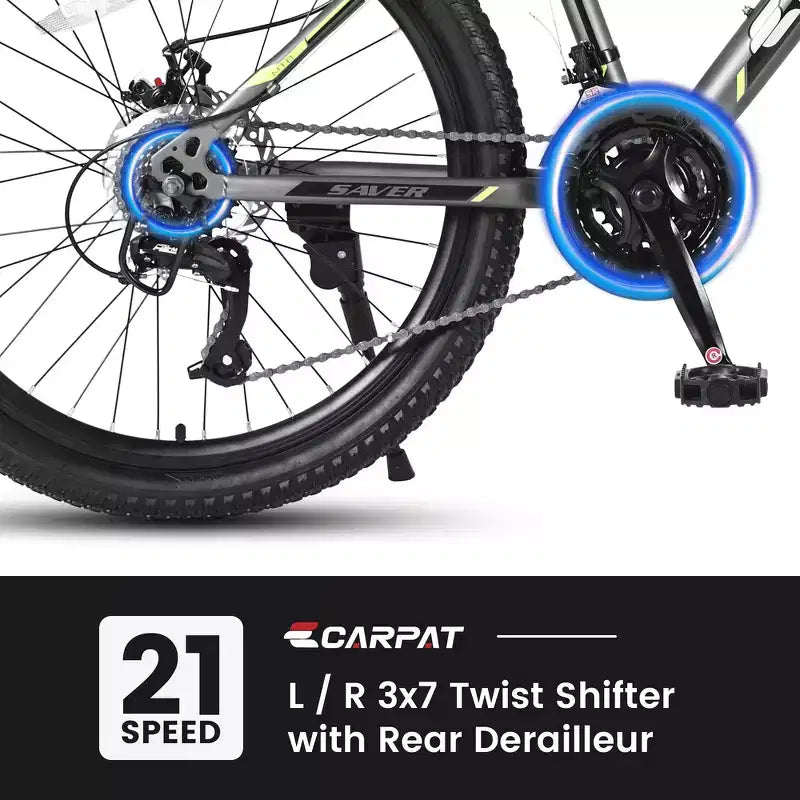 Zeus & Ruta 24 Mountain Bike with 21-Speed Gears, Dual Disc Brakes, Durable Steel Frame Bicycle for Boys and Girls