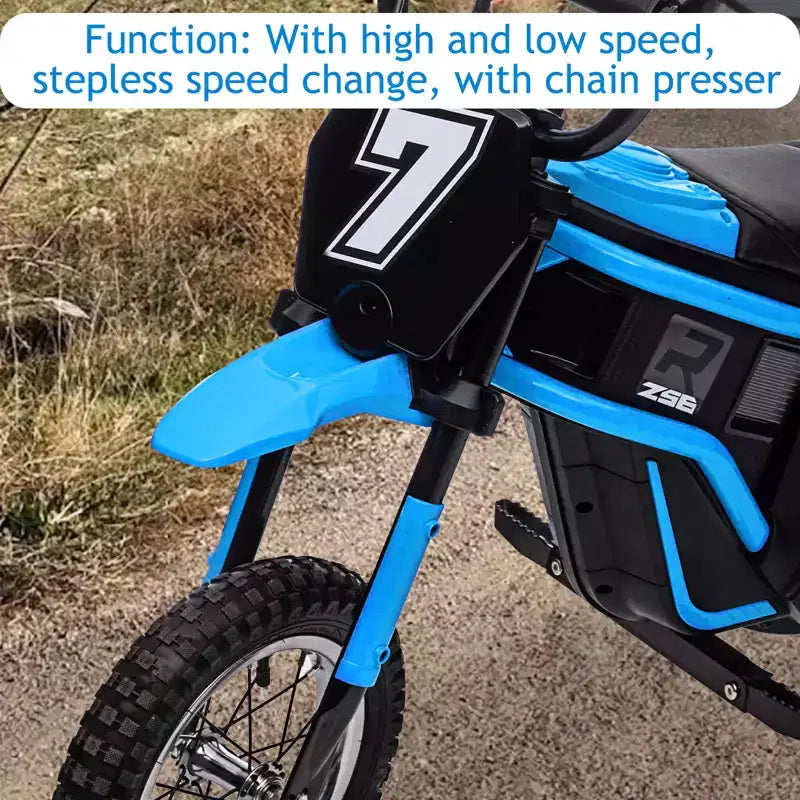 Electric Dirt Bike for Kids, 24 v Motorcycle with 3-Speed Modes 14.29 MPH & Shock-Absorbing Design - Max 135 LBS Off-Road Dirt Bikes