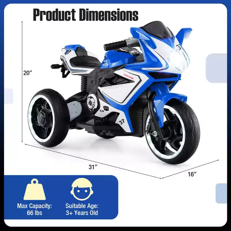 Costway Kids Ride on Motorcycle 6V Battery Powered Mini Electric Motorbike with LED Lights Navy/Pink/Red/Black