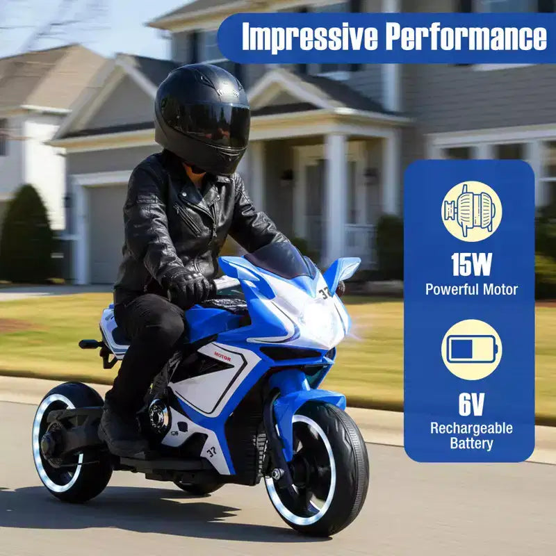 Costway Kids Ride on Motorcycle 6V Battery Powered Mini Electric Motorbike with LED Lights Navy/Pink/Red/Black