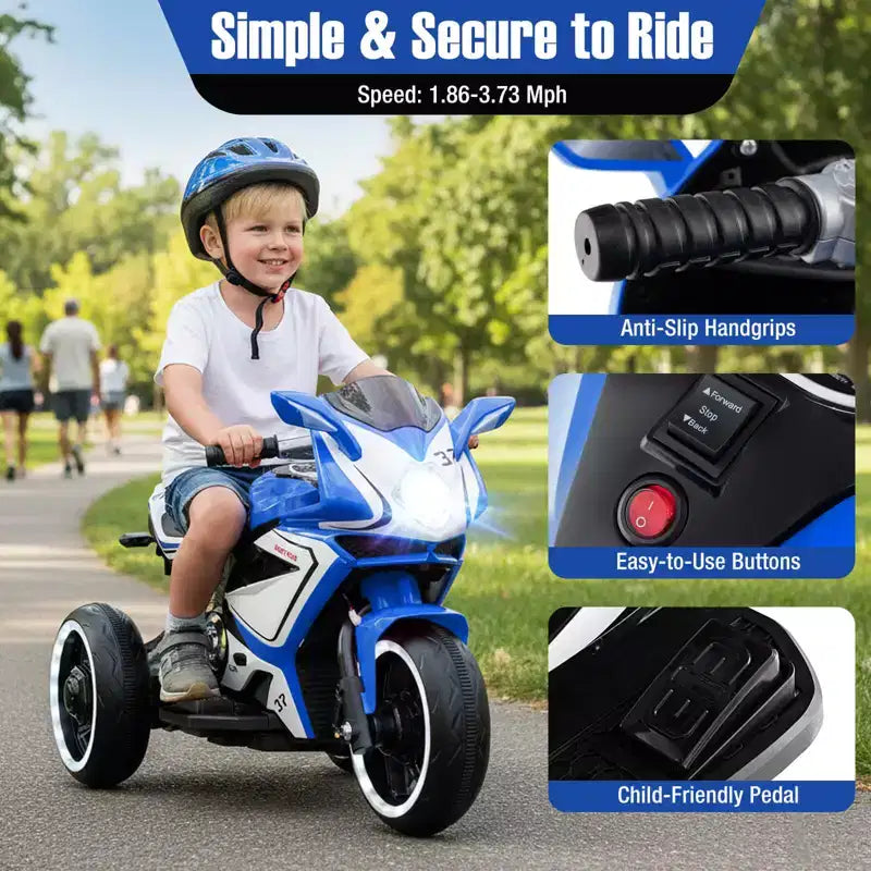 Costway Kids Ride on Motorcycle 6V Battery Powered Mini Electric Motorbike with LED Lights Navy/Pink/Red/Black