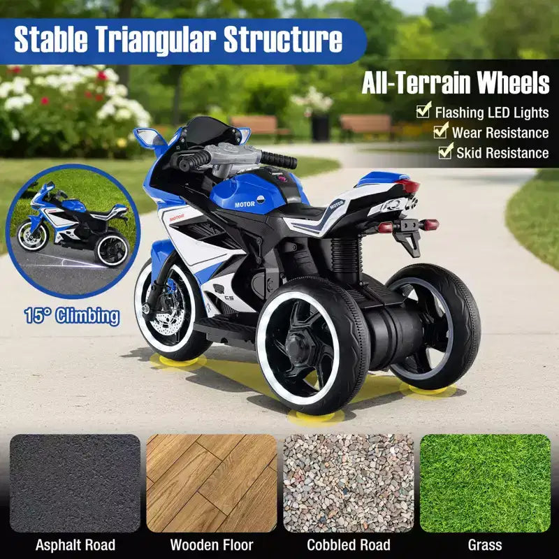 Costway Kids Ride on Motorcycle 6V Battery Powered Mini Electric Motorbike with LED Lights Navy/Pink/Red/Black