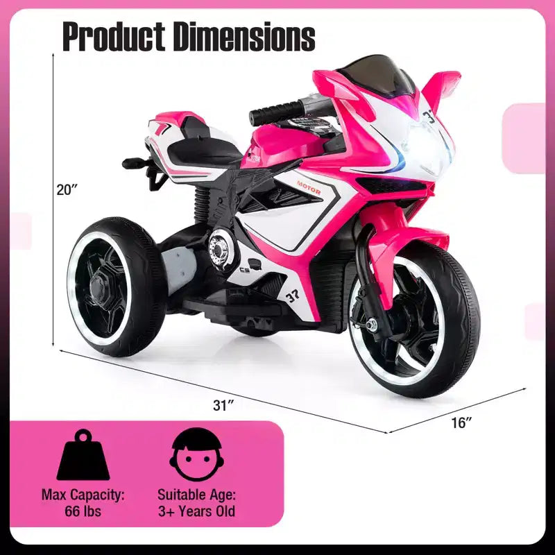 Costway Kids Ride on Motorcycle 6V Battery Powered Mini Electric Motorbike with LED Lights Navy/Pink/Red/Black