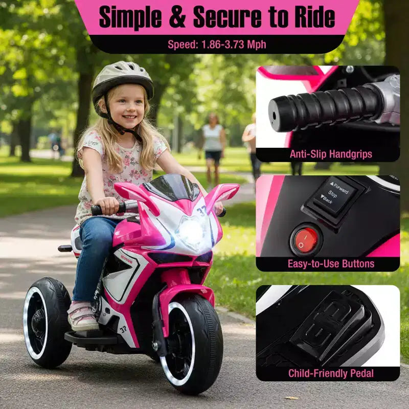 Costway Kids Ride on Motorcycle 6V Battery Powered Mini Electric Motorbike with LED Lights Navy/Pink/Red/Black