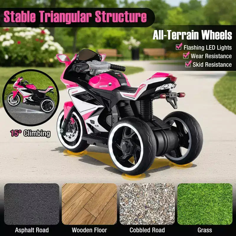 Costway Kids Ride on Motorcycle 6V Battery Powered Mini Electric Motorbike with LED Lights Navy/Pink/Red/Black