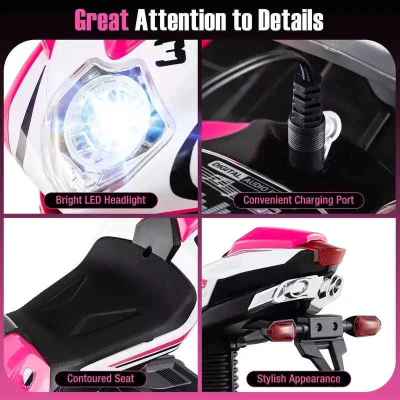 Costway Kids Ride on Motorcycle 6V Battery Powered Mini Electric Motorbike with LED Lights Navy/Pink/Red/Black