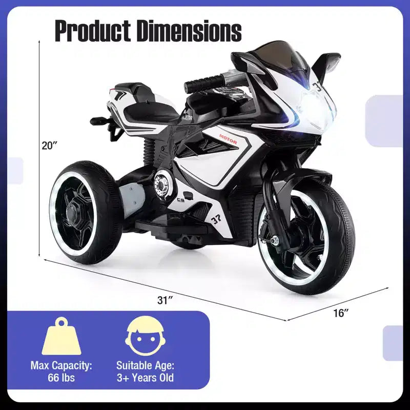 Costway Kids Ride on Motorcycle 6V Battery Powered Mini Electric Motorbike with LED Lights Navy/Pink/Red/Black