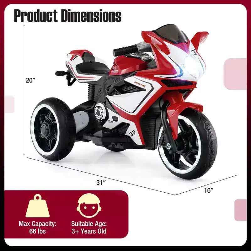 Costway Kids Ride on Motorcycle 6V Battery Powered Mini Electric Motorbike with LED Lights Navy/Pink/Red/Black