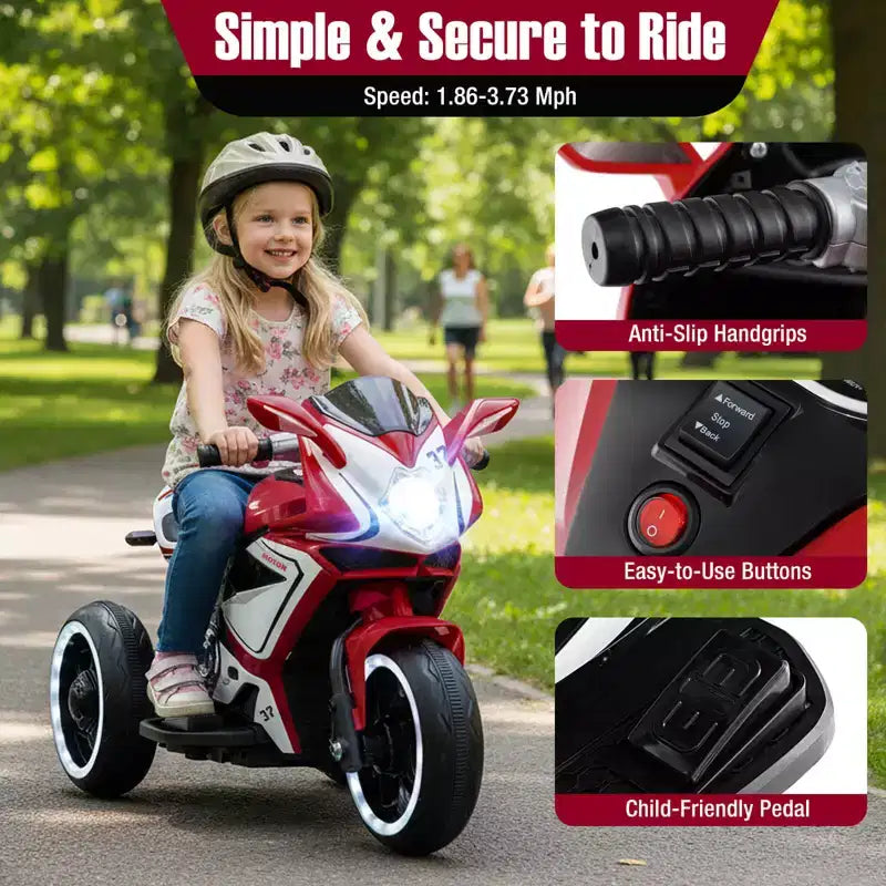 Costway Kids Ride on Motorcycle 6V Battery Powered Mini Electric Motorbike with LED Lights Navy/Pink/Red/Black