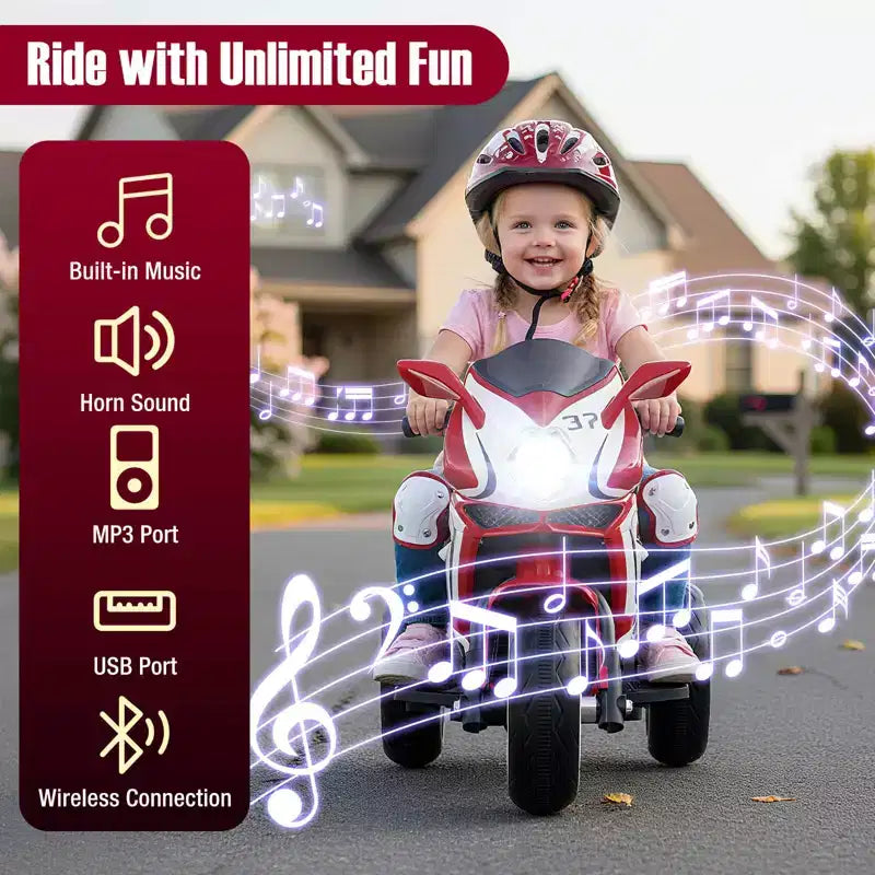 Costway Kids Ride on Motorcycle 6V Battery Powered Mini Electric Motorbike with LED Lights Navy/Pink/Red/Black