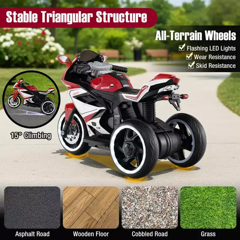 Costway Kids Ride on Motorcycle 6V Battery Powered Mini Electric Motorbike with LED Lights Navy/Pink/Red/Black