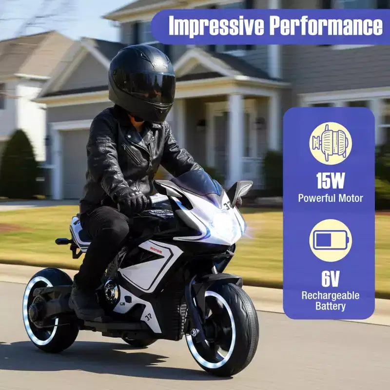 Costway Kids Ride on Motorcycle 6V Battery Powered Mini Electric Motorbike with LED Lights Navy/Pink/Red/Black