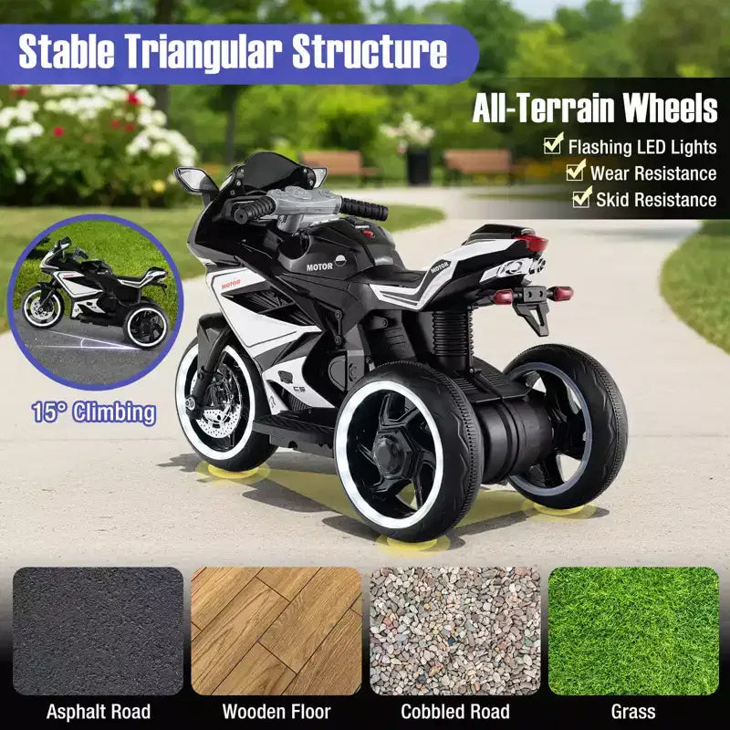 Costway Kids Ride on Motorcycle 6V Battery Powered Mini Electric Motorbike with LED Lights Navy/Pink/Red/Black