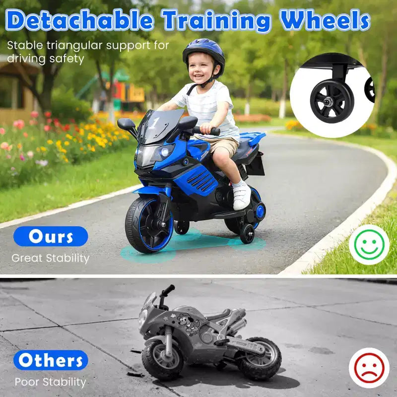 Costway 6V Kids Motorcycle with Music, Horn, Detachable Training Wheels & LED Headlights Pink/Red/Navy/White