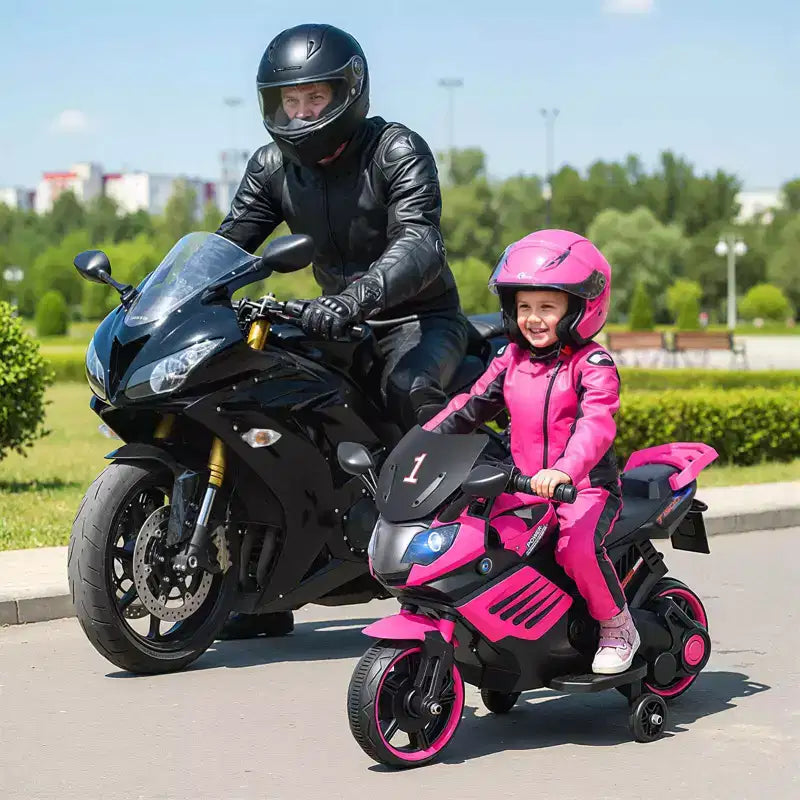 Costway 6V Kids Motorcycle with Music, Horn, Detachable Training Wheels & LED Headlights Pink/Red/Navy/White