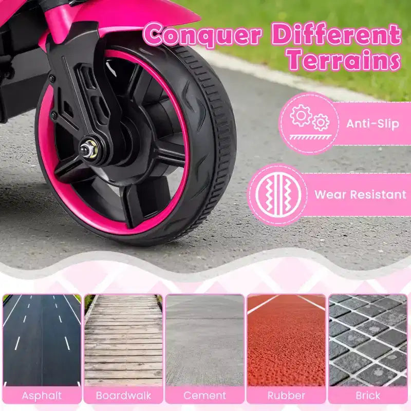 Costway 6V Kids Motorcycle with Music, Horn, Detachable Training Wheels & LED Headlights Pink/Red/Navy/White