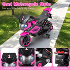 Costway 6V Kids Motorcycle with Music, Horn, Detachable Training Wheels & LED Headlights Pink/Red/Navy/White
