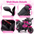 Costway 6V Kids Motorcycle with Music, Horn, Detachable Training Wheels & LED Headlights Pink/Red/Navy/White