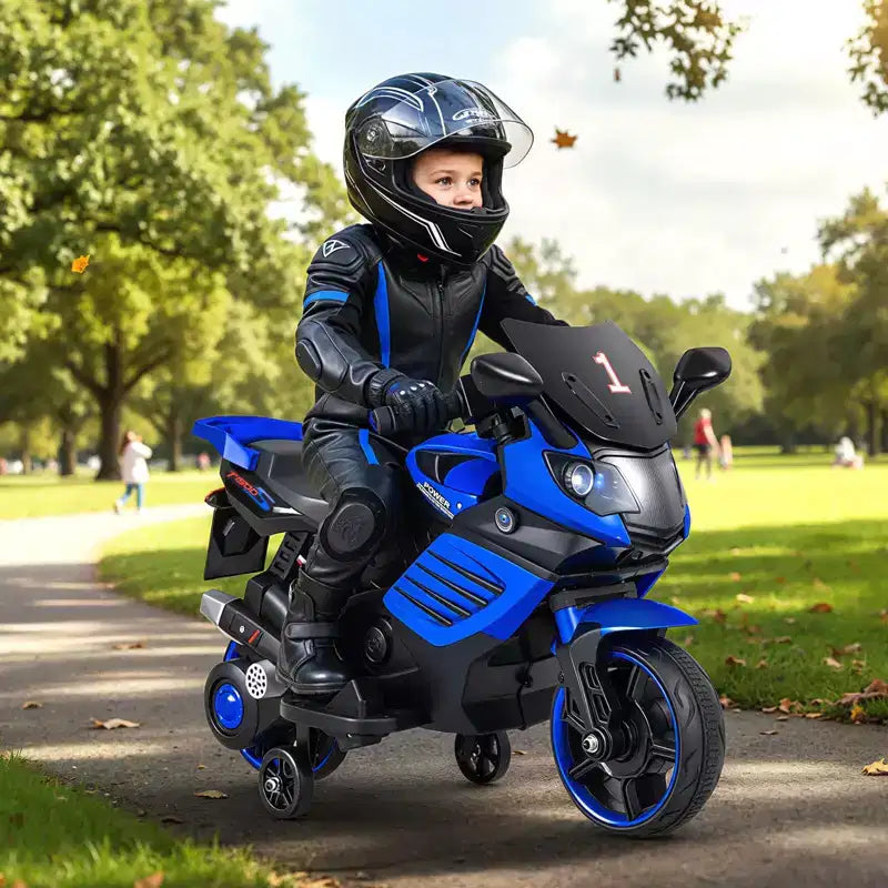 Costway 6V Kids Motorcycle with Music, Horn, Detachable Training Wheels & LED Headlights Pink/Red/Navy/White