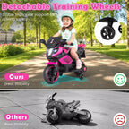 Costway 6V Kids Motorcycle with Music, Horn, Detachable Training Wheels & LED Headlights Pink/Red/Navy/White