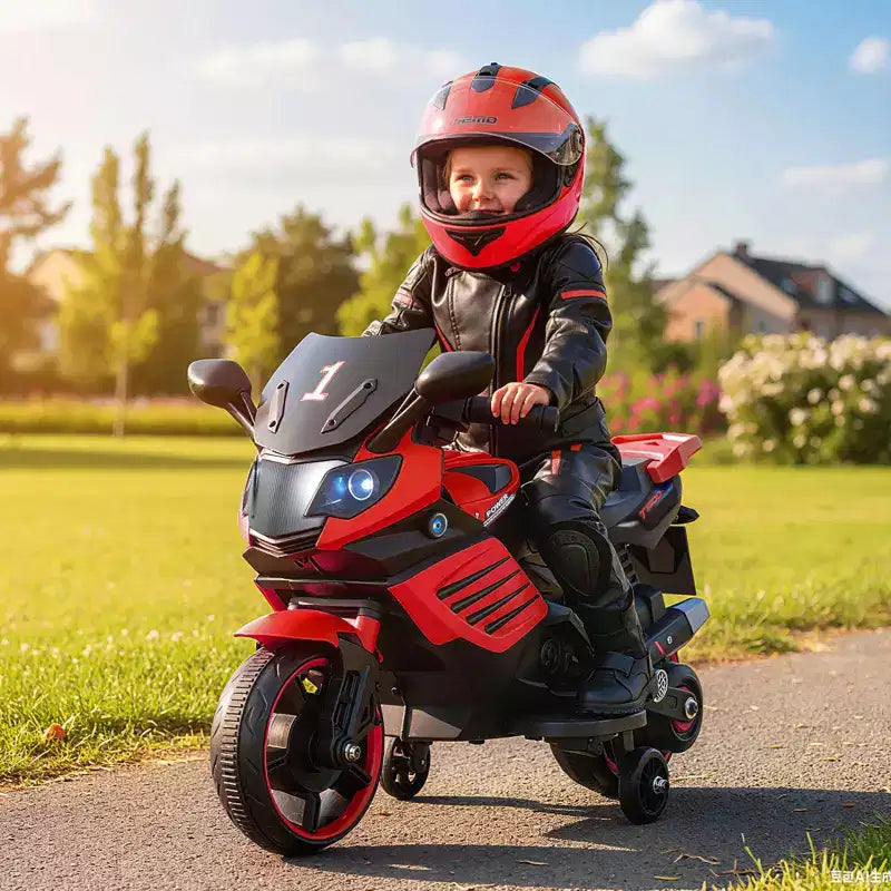 Costway 6V Kids Motorcycle with Music, Horn, Detachable Training Wheels & LED Headlights Pink/Red/Navy/White