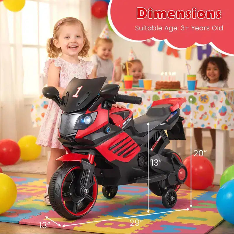 Costway 6V Kids Motorcycle with Music, Horn, Detachable Training Wheels & LED Headlights Pink/Red/Navy/White