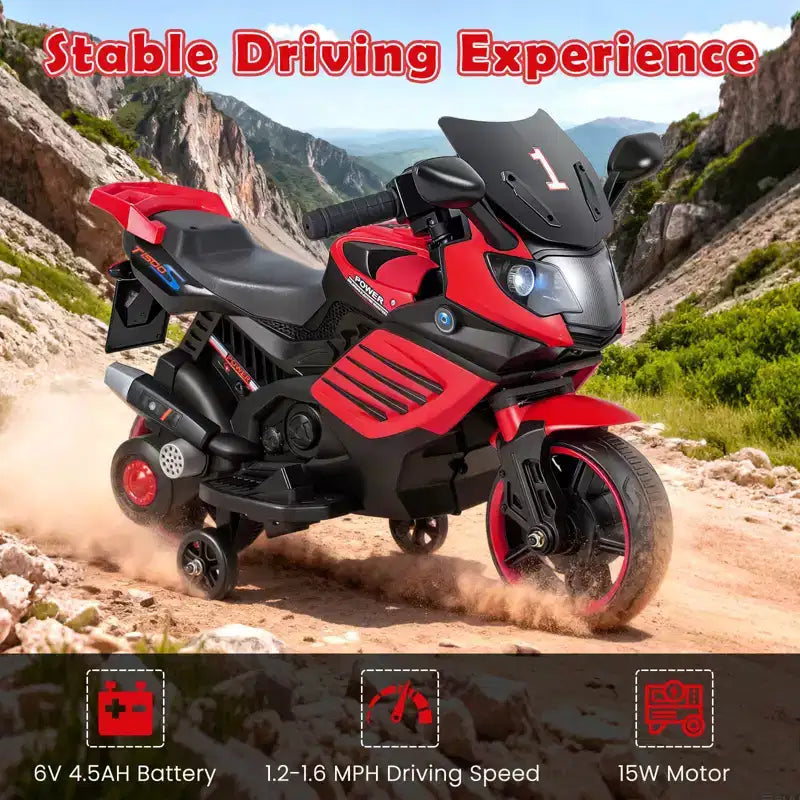 Costway 6V Kids Motorcycle with Music, Horn, Detachable Training Wheels & LED Headlights Pink/Red/Navy/White
