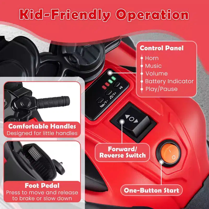 Costway 6V Kids Motorcycle with Music, Horn, Detachable Training Wheels & LED Headlights Pink/Red/Navy/White