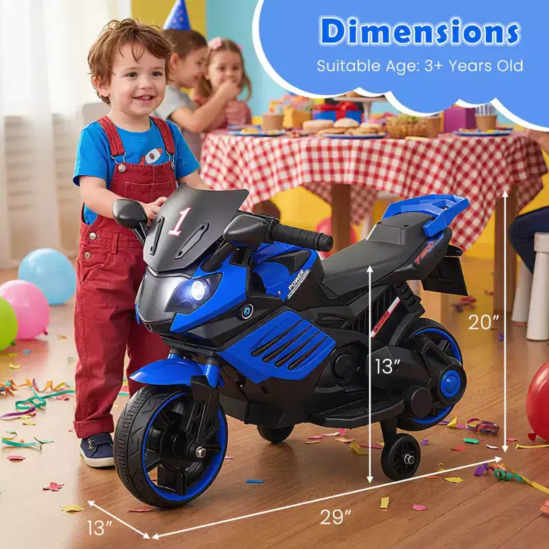 Costway 6V Kids Motorcycle with Music, Horn, Detachable Training Wheels & LED Headlights Pink/Red/Navy/White