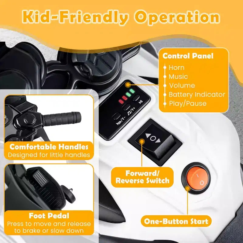 Costway 6V Kids Motorcycle with Music, Horn, Detachable Training Wheels & LED Headlights Pink/Red/Navy/White