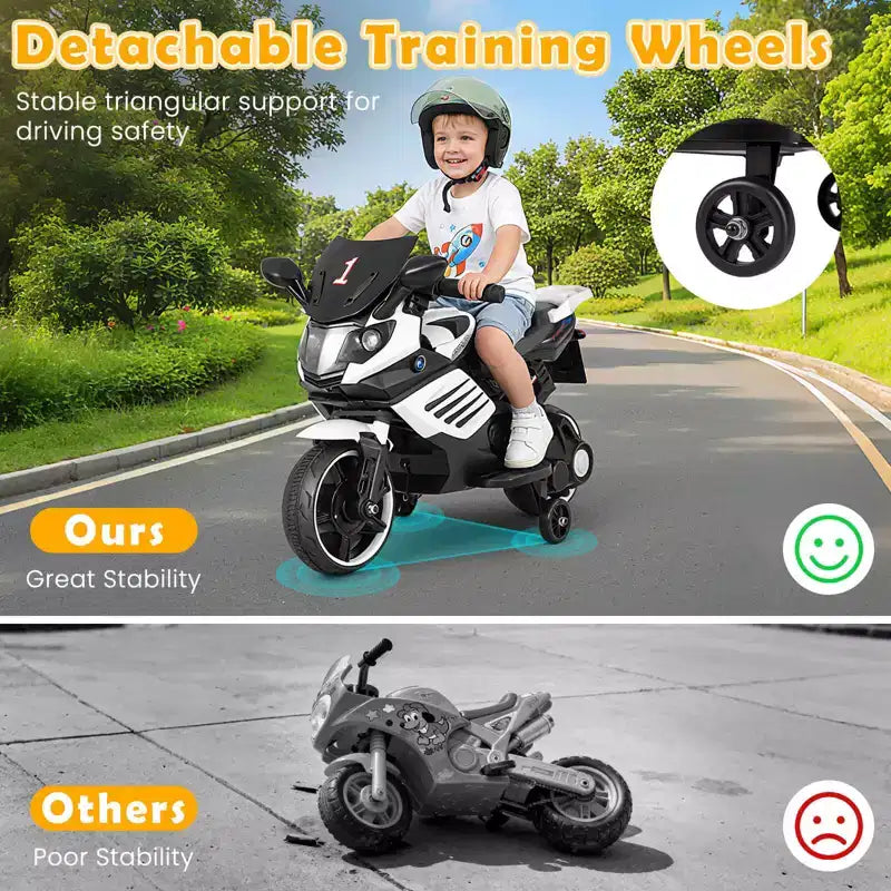 Costway 6V Kids Motorcycle with Music, Horn, Detachable Training Wheels & LED Headlights Pink/Red/Navy/White