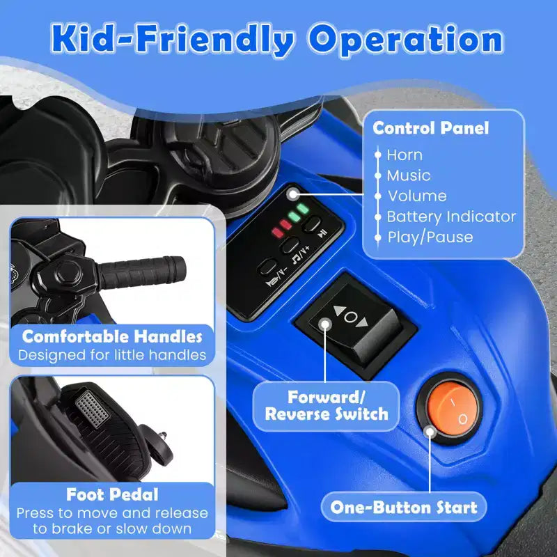 Costway 6V Kids Motorcycle with Music, Horn, Detachable Training Wheels & LED Headlights Pink/Red/Navy/White
