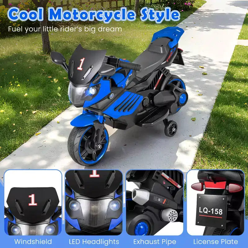 Costway 6V Kids Motorcycle with Music, Horn, Detachable Training Wheels & LED Headlights Pink/Red/Navy/White