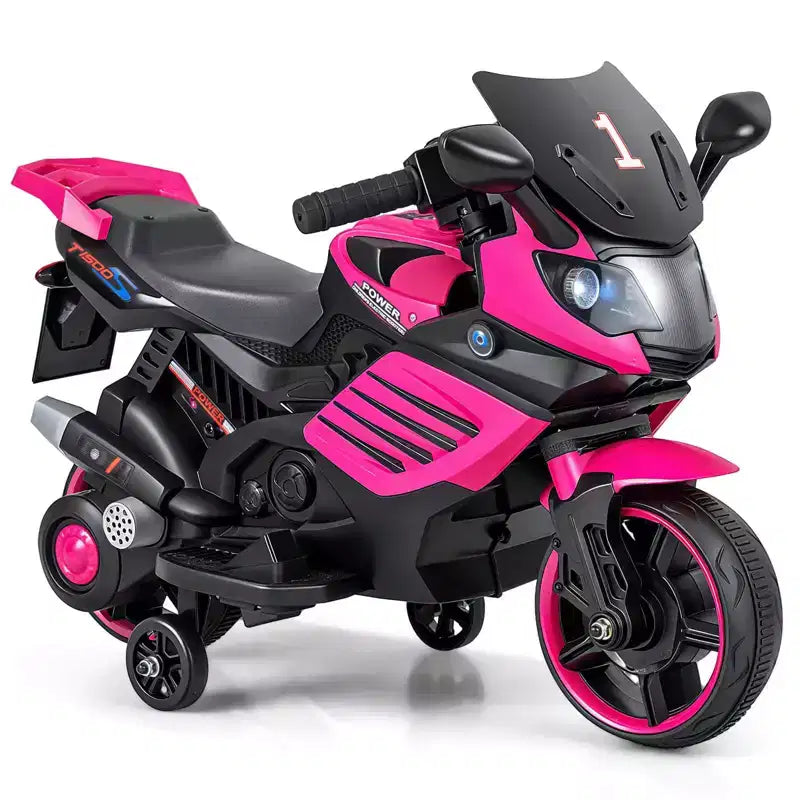 Costway 6V Kids Motorcycle with Music, Horn, Detachable Training Wheels & LED Headlights Pink/Red/Navy/White