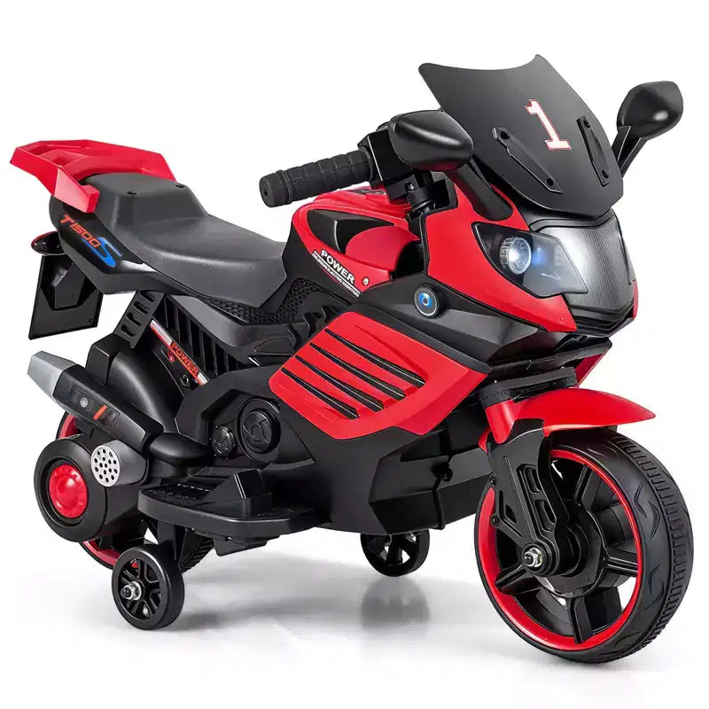 Costway 6V Kids Motorcycle with Music, Horn, Detachable Training Wheels & LED Headlights Pink/Red/Navy/White