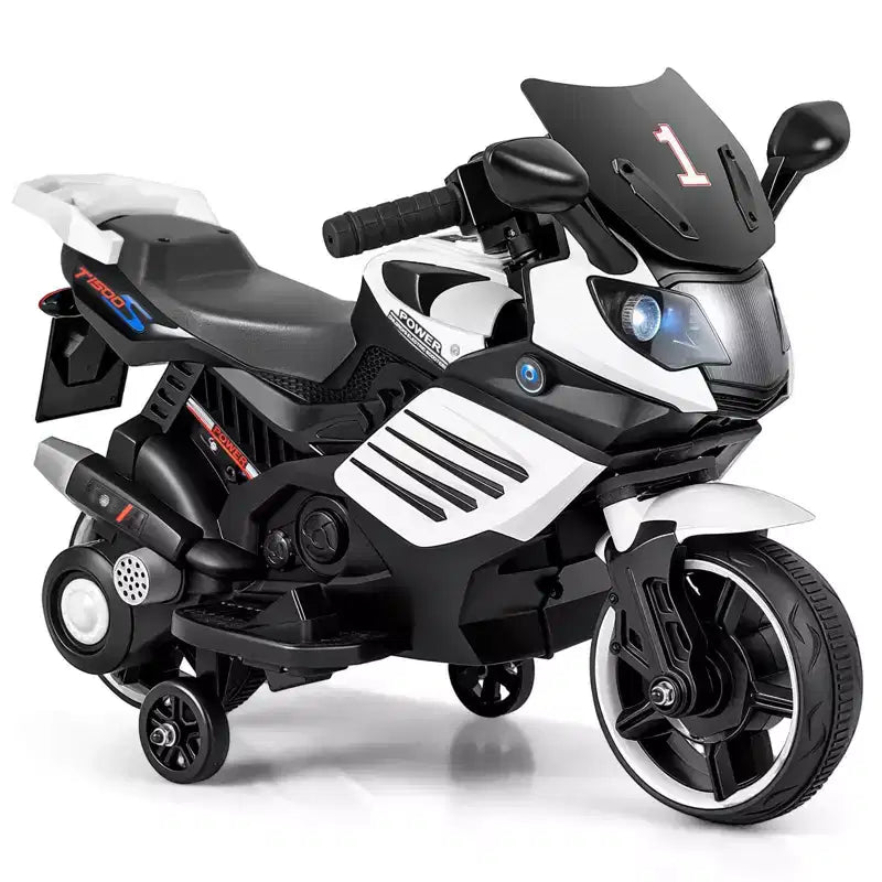 Costway 6V Kids Motorcycle with Music, Horn, Detachable Training Wheels & LED Headlights Pink/Red/Navy/White