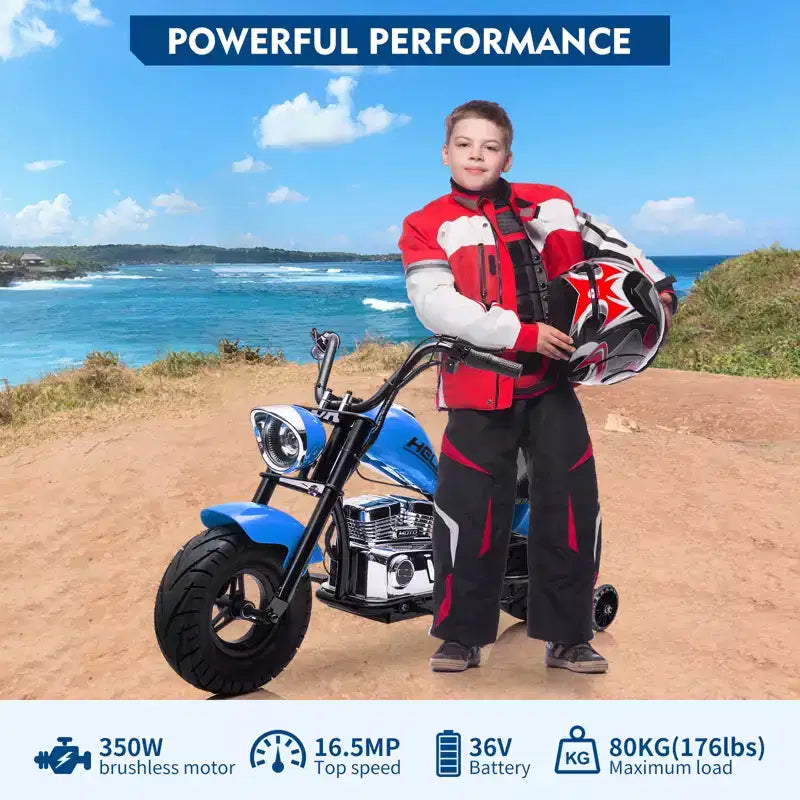 COZONY 36V Kids Electric Dirt Bike, 350W Brushless Motor, 16.5 MPH, with Training Wheels