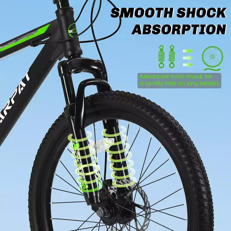 NAYSAYE 26 Inch Mountain Bike 21 Speed Disc Brakes High Carbon Steel Frame Bikes for Adults for Trail Riding, Black and Green, 71*25*39.3
