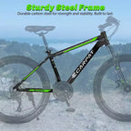 NAYSAYE 26 Inch Mountain Bike 21 Speed Disc Brakes High Carbon Steel Frame Bikes for Adults for Trail Riding, Black and Green, 71*25*39.3