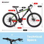 NAYSAYE 26 Inch Mountain Bike 21 Speed Disc Brakes High Carbon Steel Frame Bikes for Adults for Trail Riding, Black and Green, 71*25*39.3