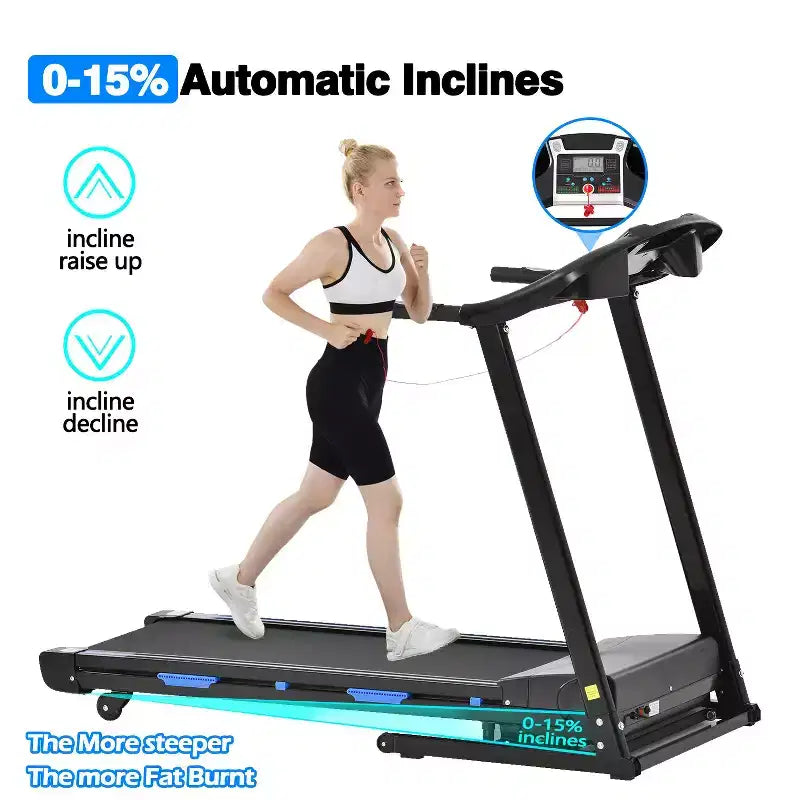 FYC 330LBS Weight Capacity with 15% Auto Incline Electric Folding Treadmills, 3.5HP 10MPH Max Speed Bluetooth APP Heart Rate Sensor