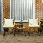 Wicker Outdoor Rocking Chair Set, 3 Piece Patio Bistro Set with 2 Porch Rocker Chairs, Glass Top Coffee Table and Cushions, Patio Conversation Set