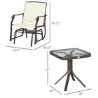 3 Piece Outdoor Glider Chair with Coffee Table Bistro Set, 2 Patio Rocking Swing Chairs with Breathable Sling Fabric, Glass Tabletop