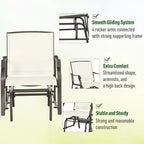 3 Piece Outdoor Glider Chair with Coffee Table Bistro Set, 2 Patio Rocking Swing Chairs with Breathable Sling Fabric, Glass Tabletop